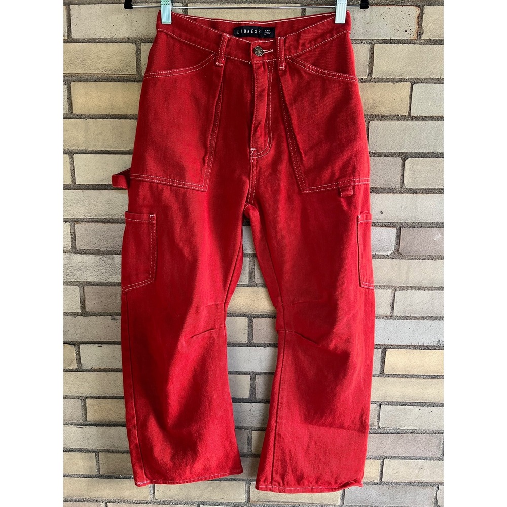 Lioness Red Miami Vice Low Rise Carpenter Jeans Cargo Pants Utility Short Sz XXS